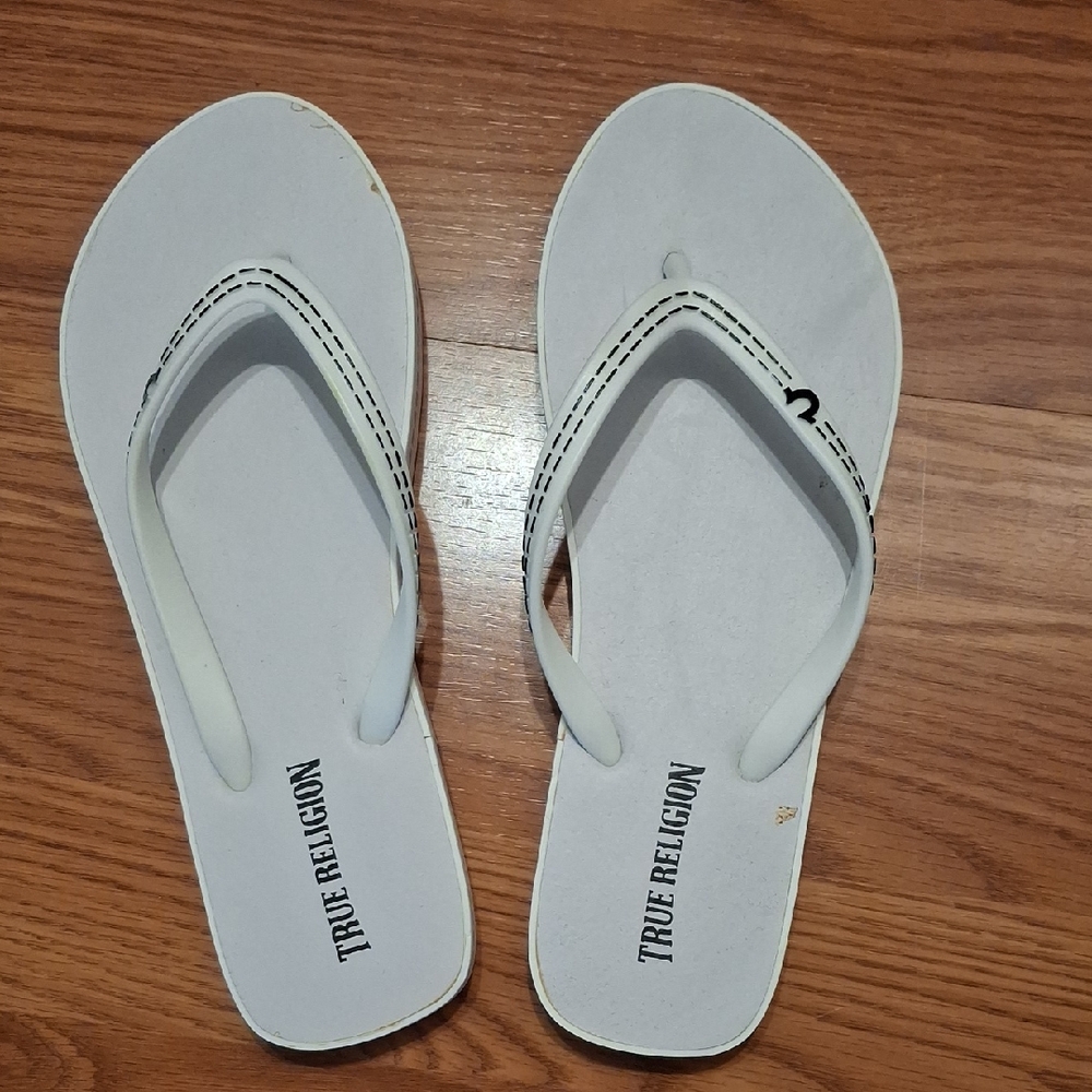 True Religion White Flip Flops